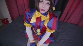 A cute clown shows how flexible her ass is