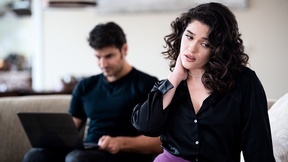 Curly-haired with small cans gets fucked by her colleague