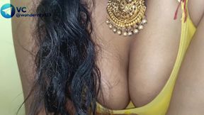 Yellow saree hot breast nipple licking
