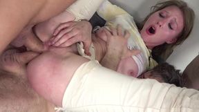 Slim Blonde Babe Gets Her Butthole Gaped & Creampied In a Wild Gangbang With DP & DAP
