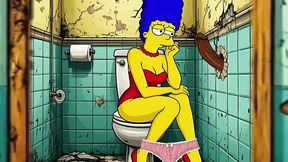The Simpsons Porn Parody: Sexy Cheating Wife Marge Lets a Black Dude Fuck Her In The Public Toilet