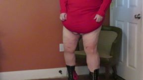Strip tease from red dress and flaming boots part 1