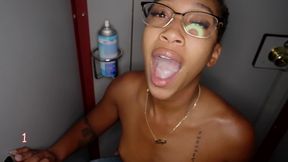 glasses wearing ebony girl sucks it dry 4th visit