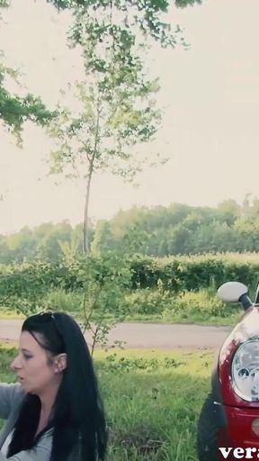 GERMAN HORNY MILF SEDUCES GUY AT CAR ACCIDENT OUTDOOR   Clip 1