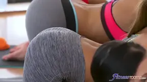 Two naughty gym chicks get punished by their strict teacher in a fitness room