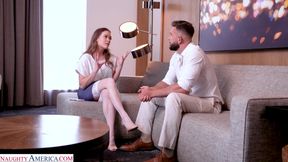 Sexy wife Katie Kush takes a big cock in her tight pussy from her husband's boss so he can get a promotion
