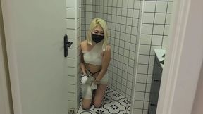 BC33-An Asian girl, handcuffed in the bathroom, was angered when her master returned home and didn't greet her. He then bound her to the bed and whipped her feet.