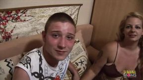 Blonde with big natural tits with tan lines gets shagged by a stud