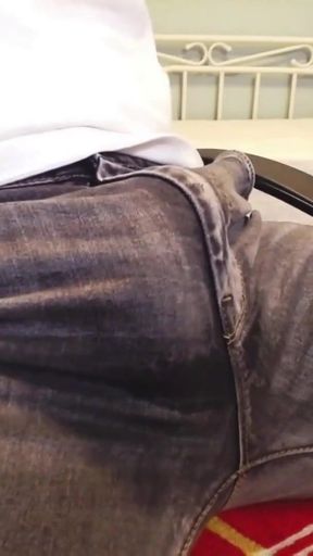 Accidently cum while rubbing my bulge in jeans   Clip 1
