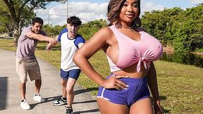 Busty Tiamaria's Slippery Fuckfest with Two Creepy Stalkers!