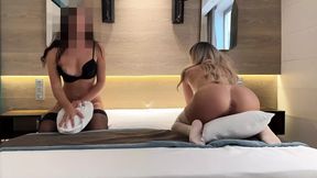 two girlfriends blonde and brunette get squirt