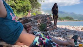 Risky Outdoor Dick Flashing on the Beach - I Took His Dick in My Hand and Helped Him Cum