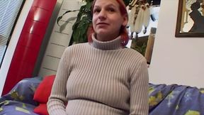 Wild and pregnant redhead slut eating cum after getting a deep fuck