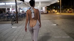 Naughty Lada’s Backless Jumpsuit: Big Tits & Public