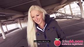 Playful Blonde Beauty Enjoys a Wild Encounter on a Park Deck!