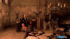 Bossy queen uses her lesbian slaves to get off hard