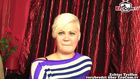 Short-haired German blonde does her first sex casting
