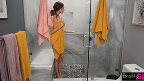 Slutty Nikki Nicole Drains Stepbro's Balls in Smokin' Hot Shower Blowjob