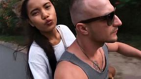 ”Amateur Thai teen GF gives him a blowjob after her workout”