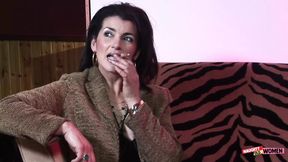 An elegant brunette MILF uses her holes to satisfy two very horny gentlemen