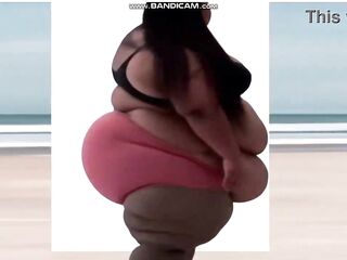 Very CHUNKY Large-titted Ebony Woman exercises on beach (Solo, AI-Generated, VB12A)
