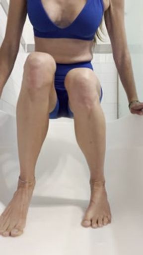 Desperate legs shaking piss after my workout, so much pee