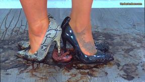 Goddess Amber & Miss Lucy - Busting Your Face & Balls Until You Cum Under Our Muddy Stilettos - 205 Feet Cam
