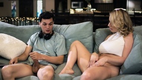 Rachael Cavalli takes cum on her big tits after servicing stepson's cock