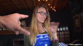 ”Blonde Colombian Waitress With Glasses Rides Meat In Sexy Pickup & Fuck”