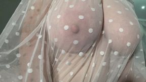 Gorgeous big boobs close-up. MILF saggy tits.