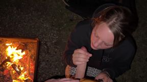 Wife Caught Masturbating in Public Restroom, Then Fucked by the Campfire