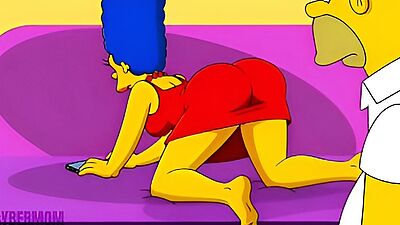 Married Housewife Cheats on Her Cuckold Husband on a Pink Couch. Cartoon Parody Simpsons. Hentai
