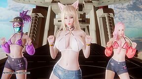 Mmd Unis - Curious Ahri Akali Seraphine Hot Kpop Dance League Of Legends Uncensored Hentai