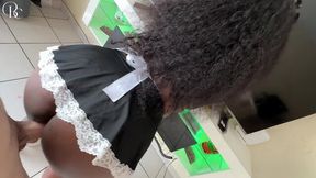 Busty Ebony Maid Riding Her White Boss Draining His Balls Twice Deep