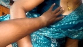 The wife comfortably sucked her husband's penis through her saree.