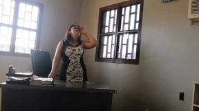 Very hot secretary masturbates her delicious pussy while talking to her boss