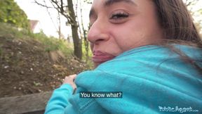 Public Porn Brunette jogger with a great ass measures a big cock before fucking it
