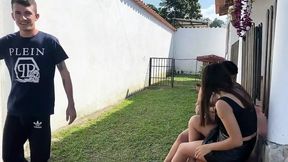 Our friend invites us to a cabin and we end up having a threesome throughout the house