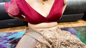 Stripping Off Saree Blouse and Seductively Massaging My Huge Boobs