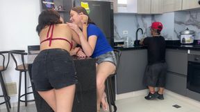 A small stepdad with a hard and huge cock gives his stepdaughter's horny girlfriend a hard fuck, until he finishes with all his rich cum.