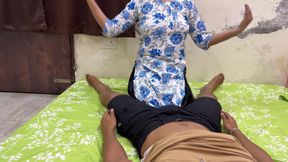 Aunty caught her nephew and seeing him sad, she had a lot of fun with him in desi style.