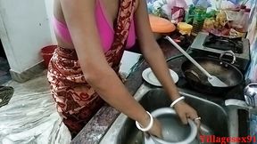Sky Blue Saree Indian Wife Fuck with Kitchen in Devar Ke Saath