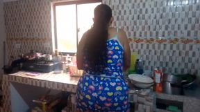 stepson can't stand the sight of his stepmother's ass, so he ends up fucking her in the kitchen and leaving her covered in cum