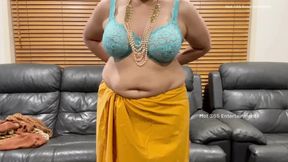 Beautiful Indian Milf Changing Saree - Teases in Bra, Panty, Saree Blouse &amp; Skirt