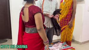 (Desi Tailor) Seduces Two Lady Customers in Shop and Fucking Anal Sex Hard Threesome