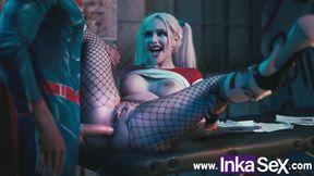 Superman tears up Harley Quinn's anus and creampies her anus.