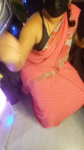 Pink saree seduction by tamil mum