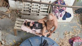 Hot sex in the backyard with old broach