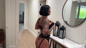 Tattooed Cherry Devivre gets intense smashing and fresh jizz in lingerie