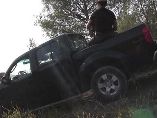 Fleshly brunette hair wildly drilled in a car